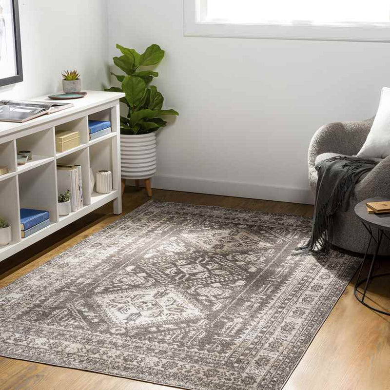 Salamonia Traditional Dark Brown Washable Area Rug