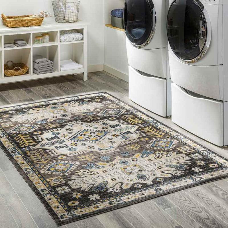 Burt Traditional Black Washable Area Rug