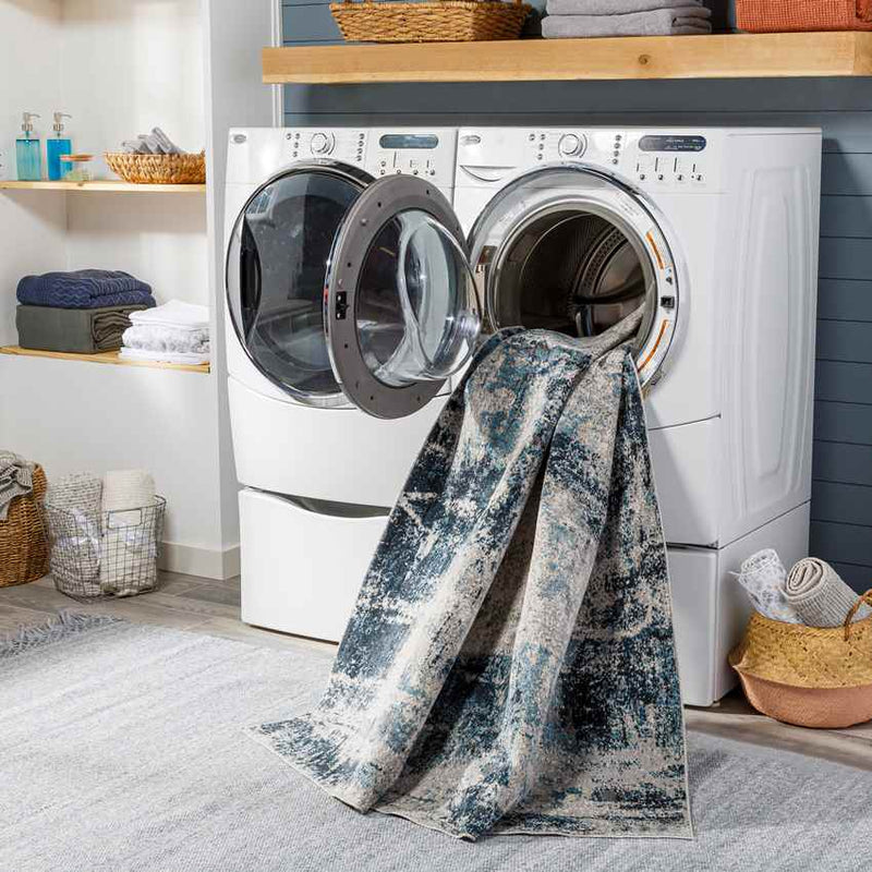 Shadeland Traditional Denim Washable Area Rug