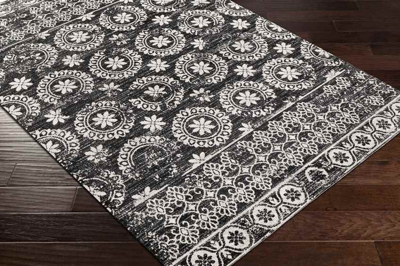 William Traditional Black Washable Area Rug