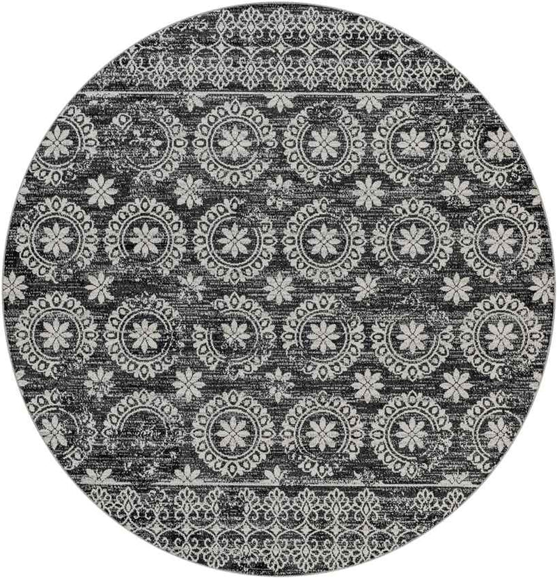 William Traditional Black Washable Area Rug