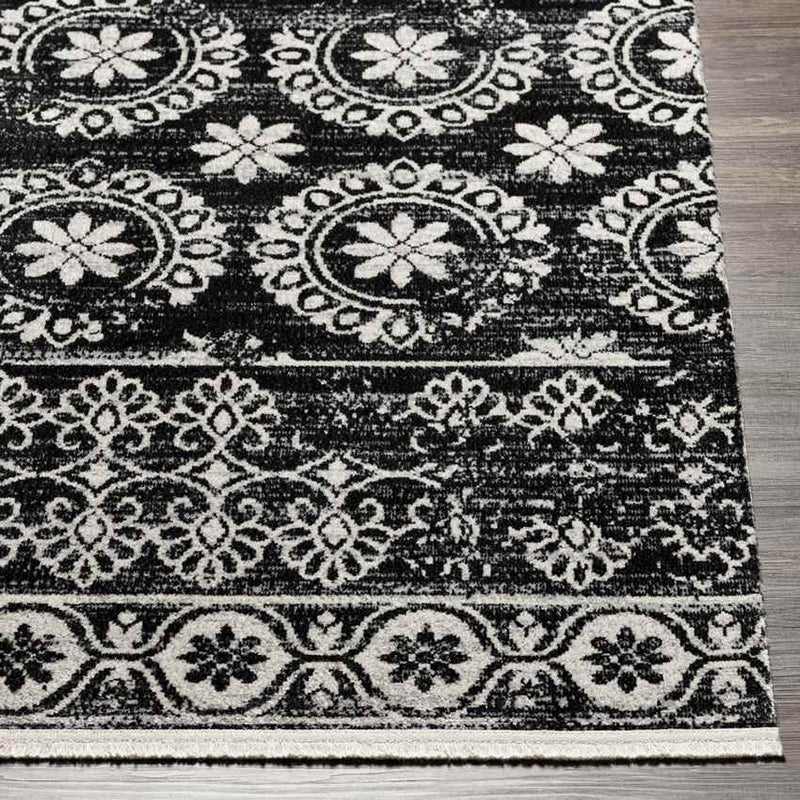 William Traditional Black Washable Area Rug