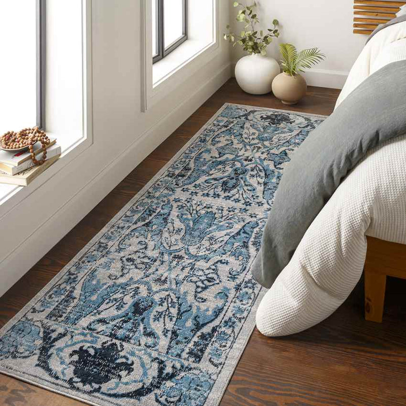 West Lebanon Traditional Navy Washable Area Rug