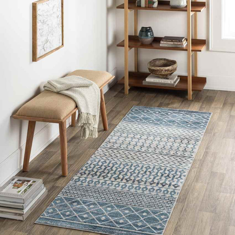 West Terre Haute Global Ice Blue Washable Area Rug