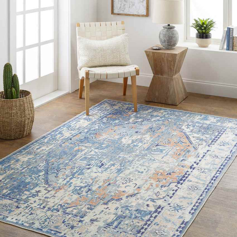 Stilesville Traditional Ice Blue Washable Area Rug