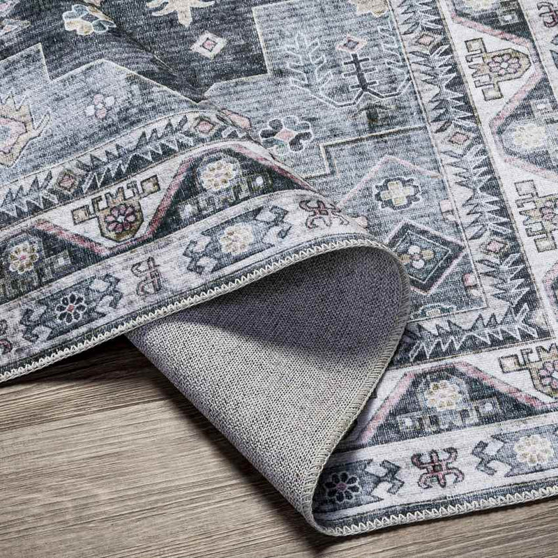 Walford Traditional Denim Washable Area Rug