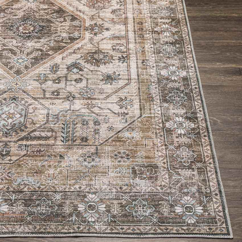 Washta Traditional Taupe Washable Area Rug