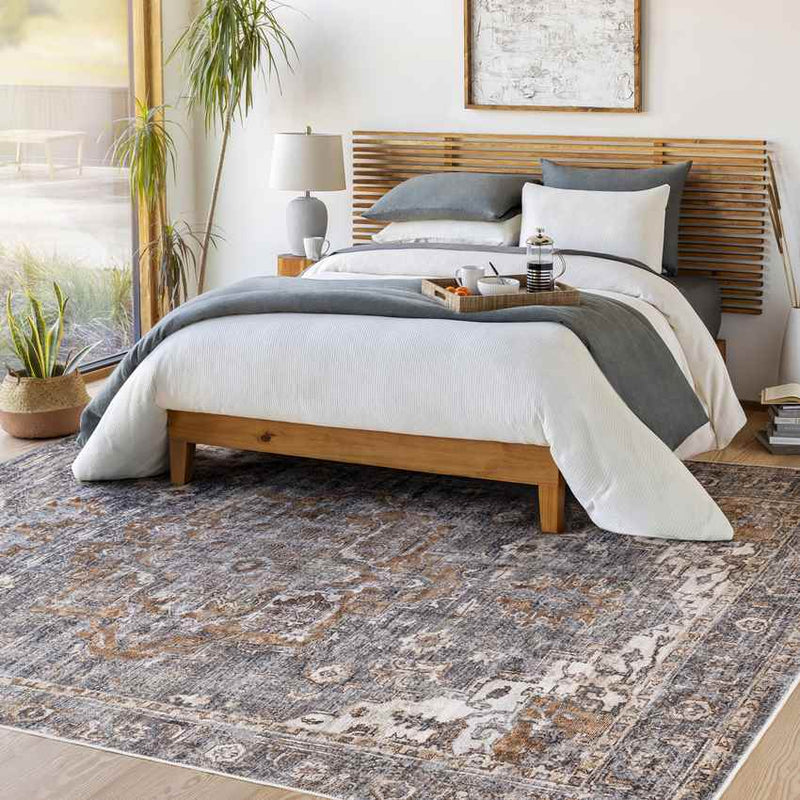 West Liberty Traditional Charcoal Washable Area Rug