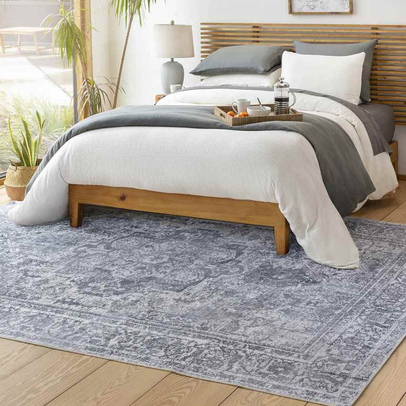 Whitten Traditional Light Gray Washable Area Rug