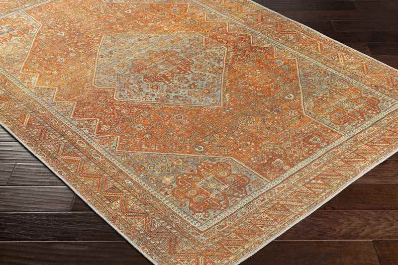 Kontea Traditional Burnt Orange Washable Area Rug