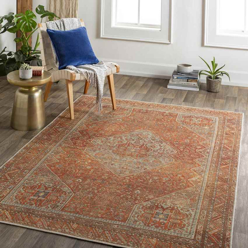 Kontea Traditional Burnt Orange Washable Area Rug