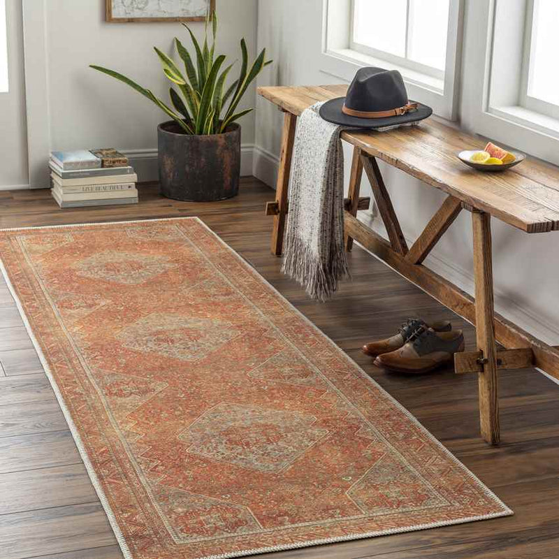 Kontea Traditional Burnt Orange Washable Area Rug