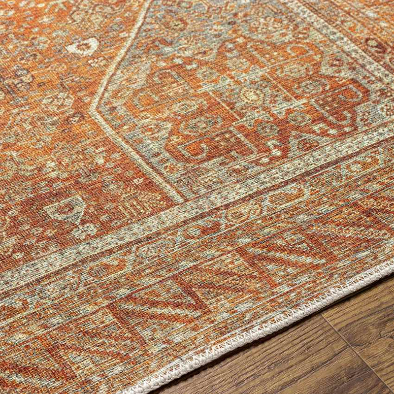 Kontea Traditional Burnt Orange Washable Area Rug