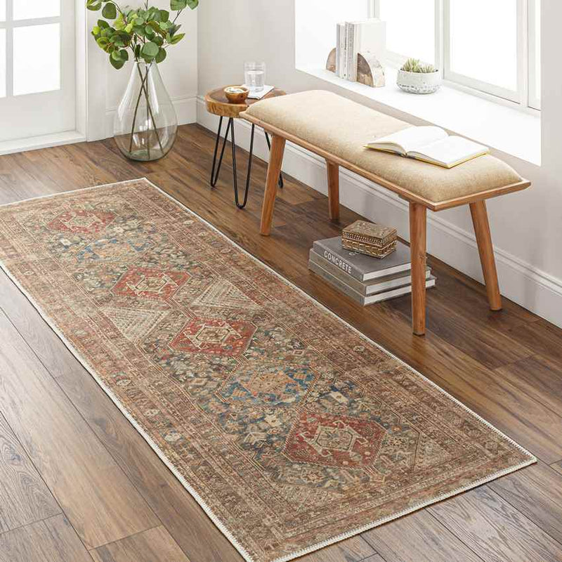 Episkopi Traditional Rust Washable Area Rug