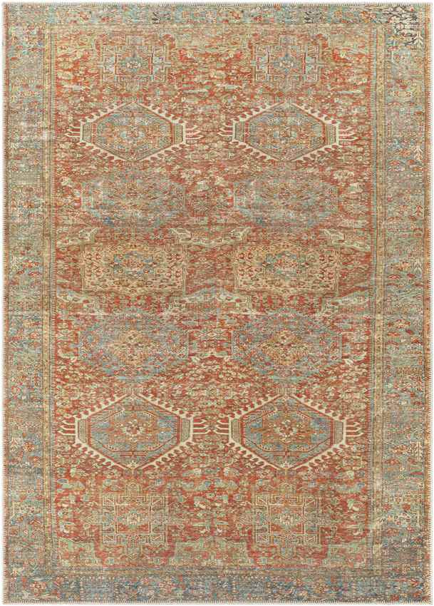 Xeros Traditional Rust Washable Area Rug