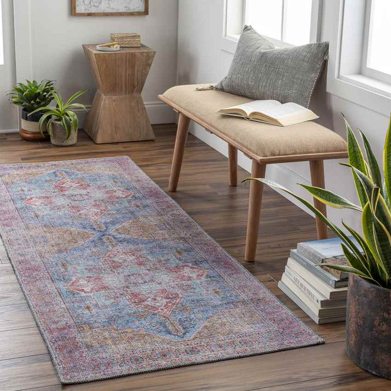 Komi Traditional Dark Blue Washable Area Rug