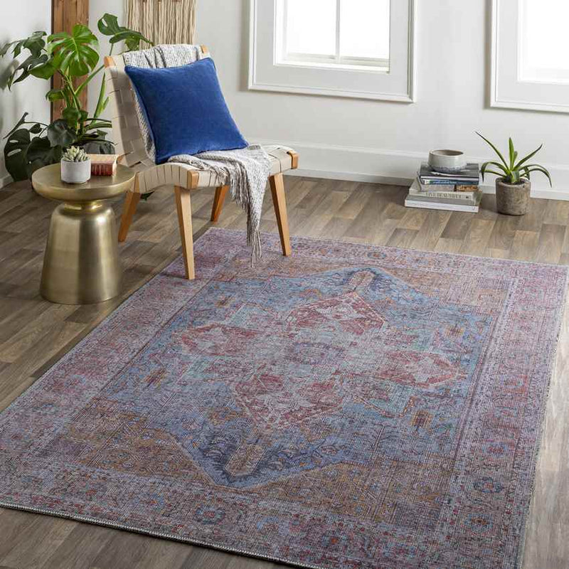 Komi Traditional Dark Blue Washable Area Rug