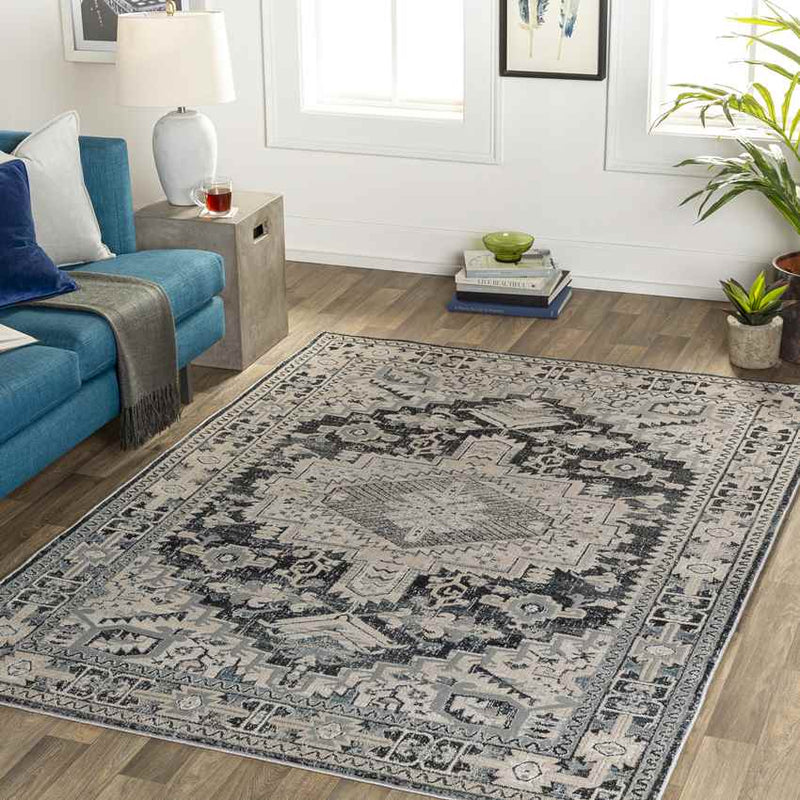 Pachna Traditional Dark Teal Area Rug