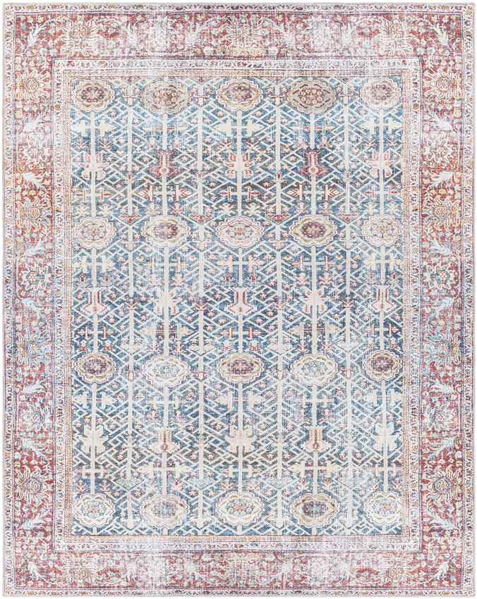 Gillett Grove Traditional Teal Washable Area Rug