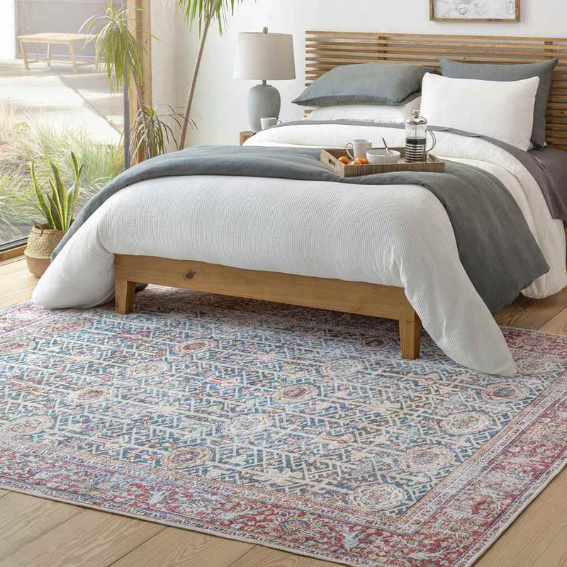 Gillett Grove Traditional Teal Washable Area Rug