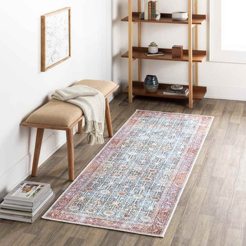 Gillett Grove Traditional Teal Washable Area Rug