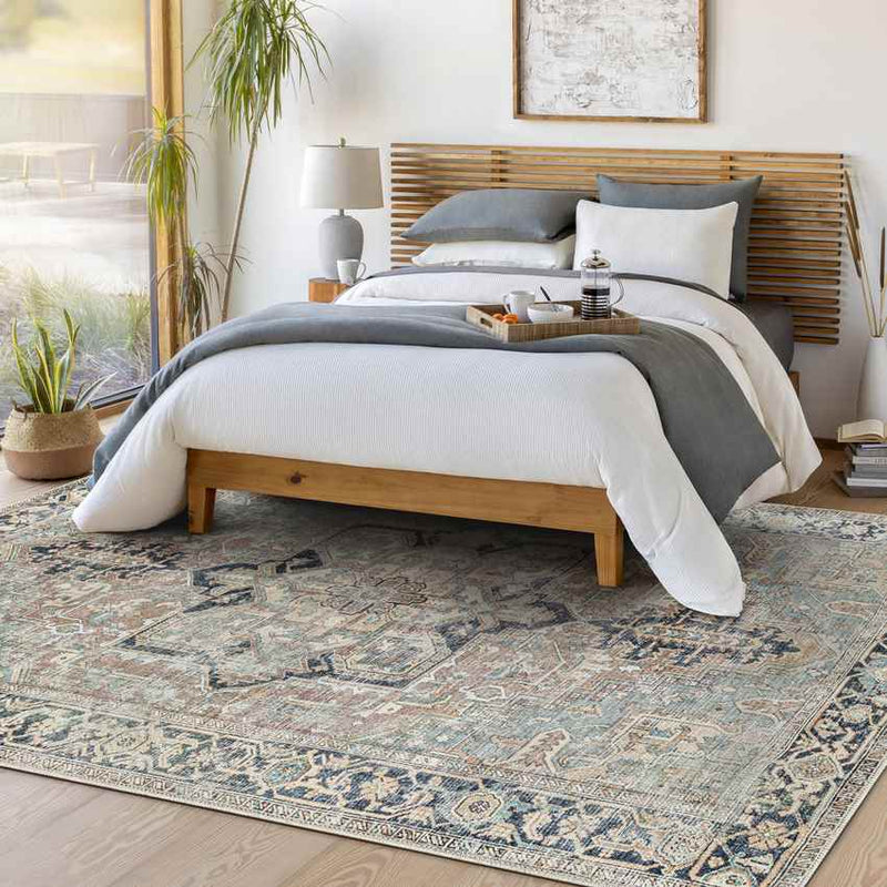 Kridia Traditional Sage Washable Area Rug