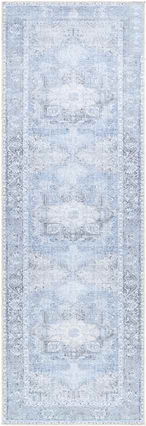 Nora Traditional Ice Blue Washable Mandala Area Rug