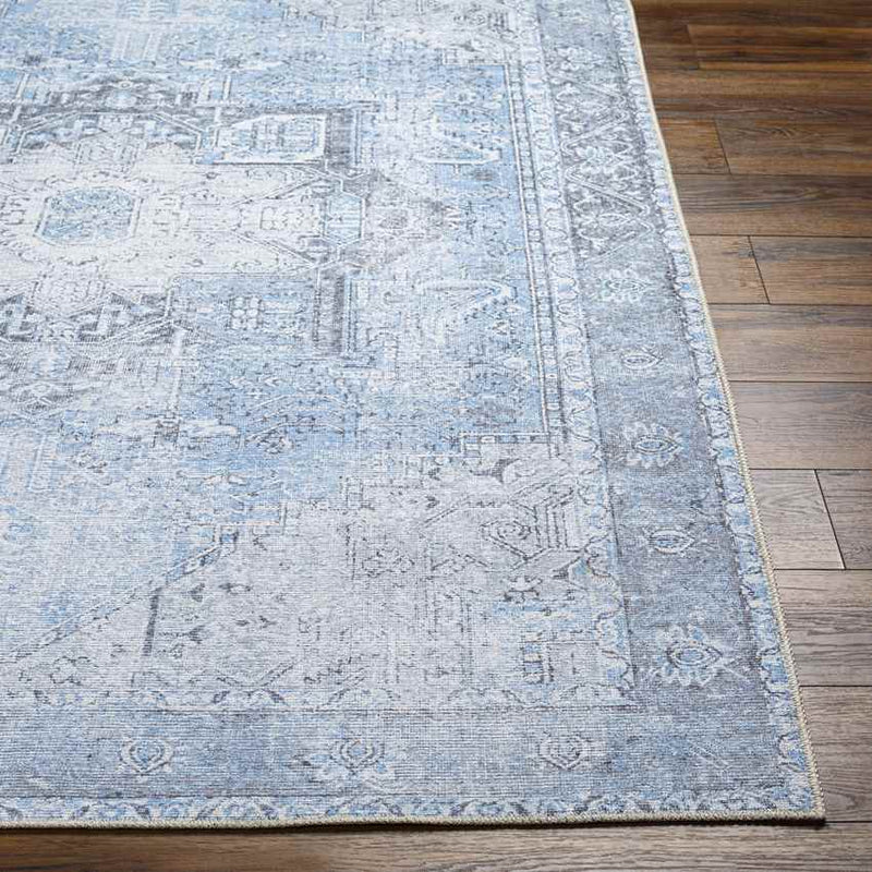 Nora Traditional Ice Blue Washable Mandala Area Rug