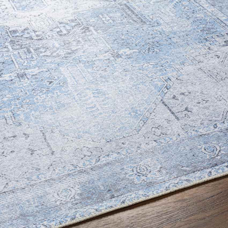 Nora Traditional Ice Blue Washable Mandala Area Rug