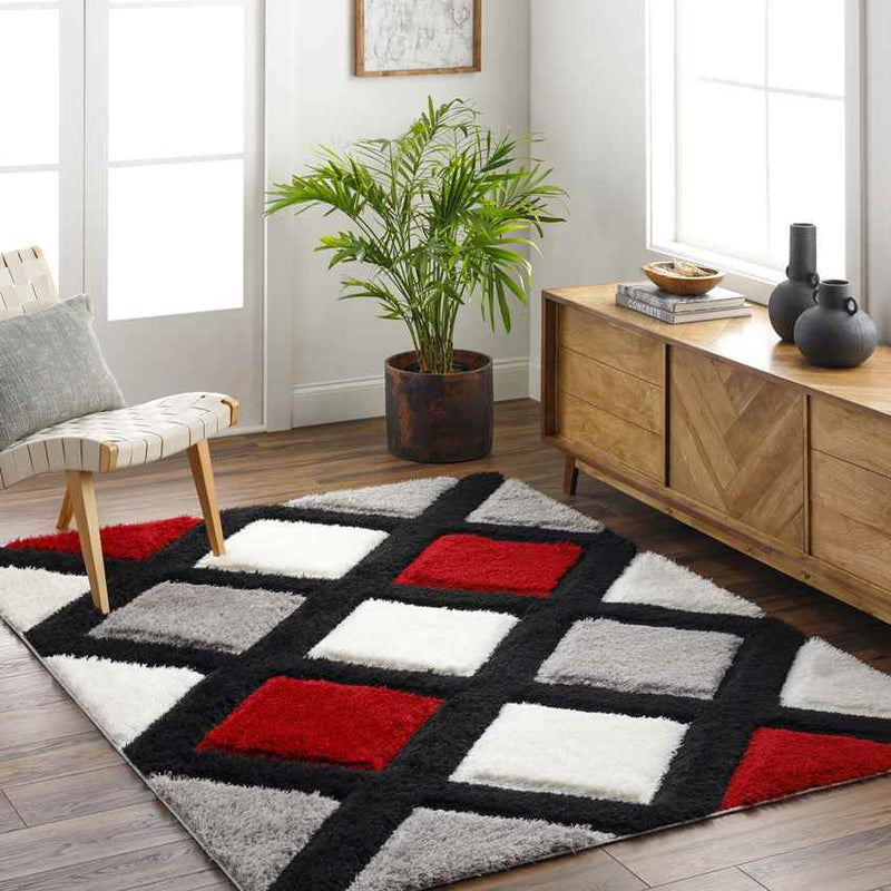 Ruthven Modern Bright Red/Medium Gray Area Rug