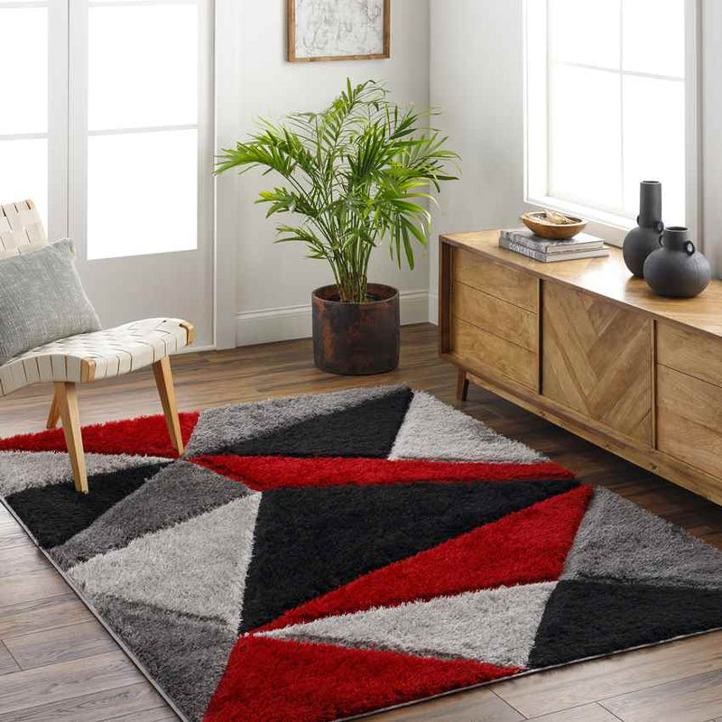 Sebree Modern Bright Red/Light Gray Area Rug