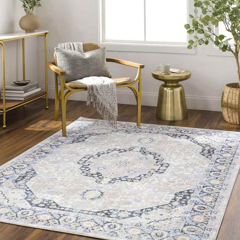 Tribune Traditional Ink Blue Washable Area Rug