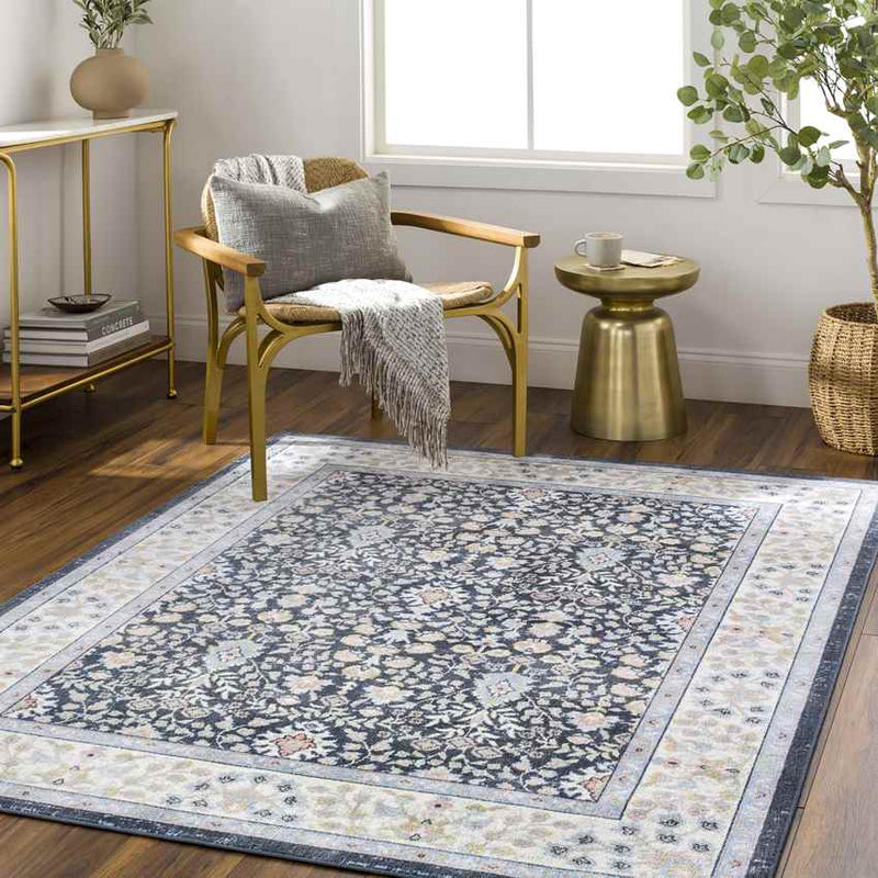 Ulster Traditional Ink Blue Washable Area Rug