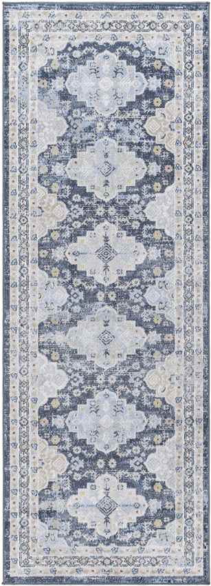 Valeria Traditional Ink Blue Washable Area Rug