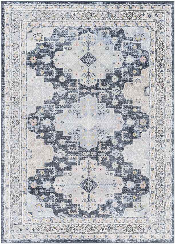 Valeria Traditional Ink Blue Washable Area Rug