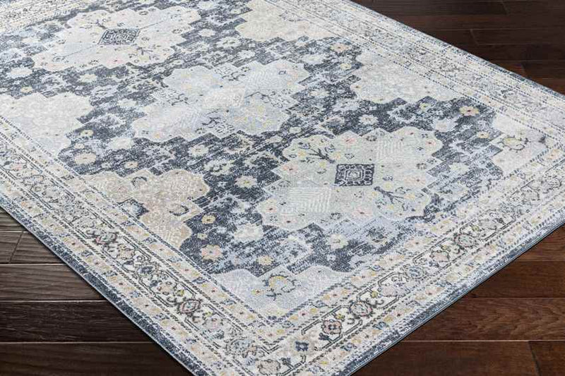 Valeria Traditional Ink Blue Washable Area Rug