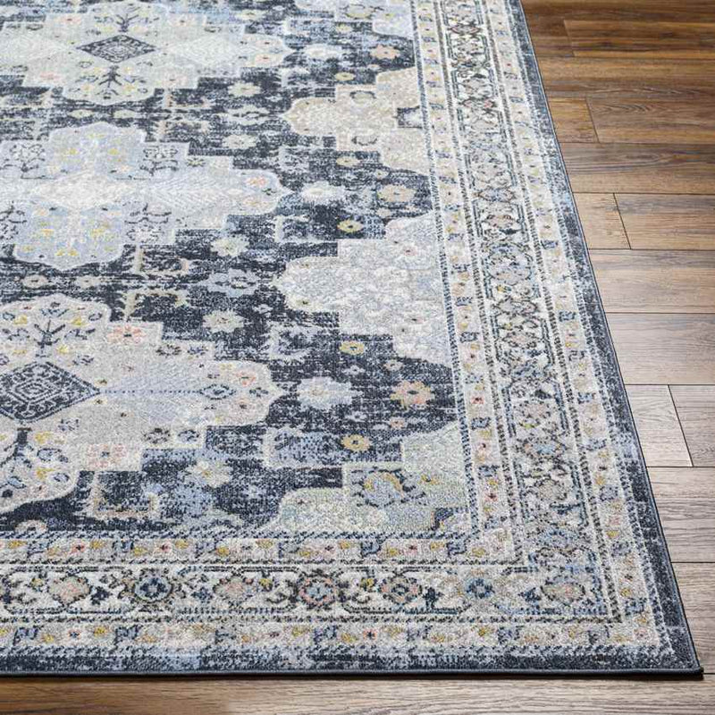 Valeria Traditional Ink Blue Washable Area Rug