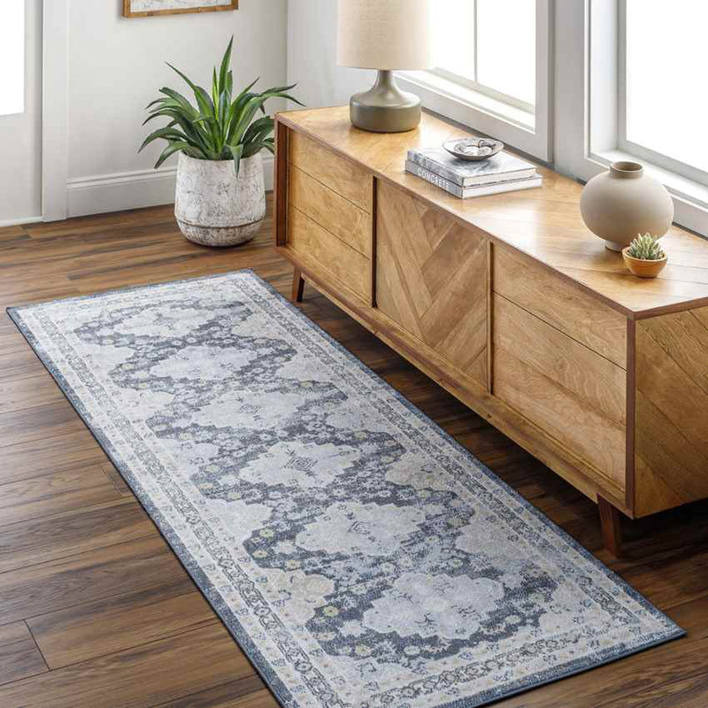 Valeria Traditional Ink Blue Washable Area Rug