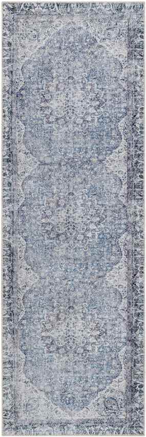 Waterville Traditional Blue Washable Area Rug