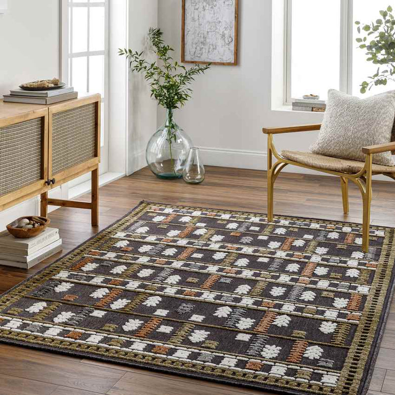 Caneyville Rustic Black Washable Area Rug