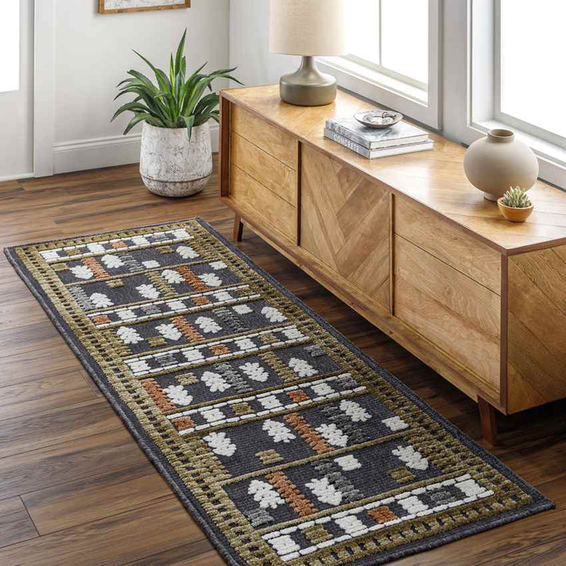 Caneyville Rustic Black Washable Area Rug