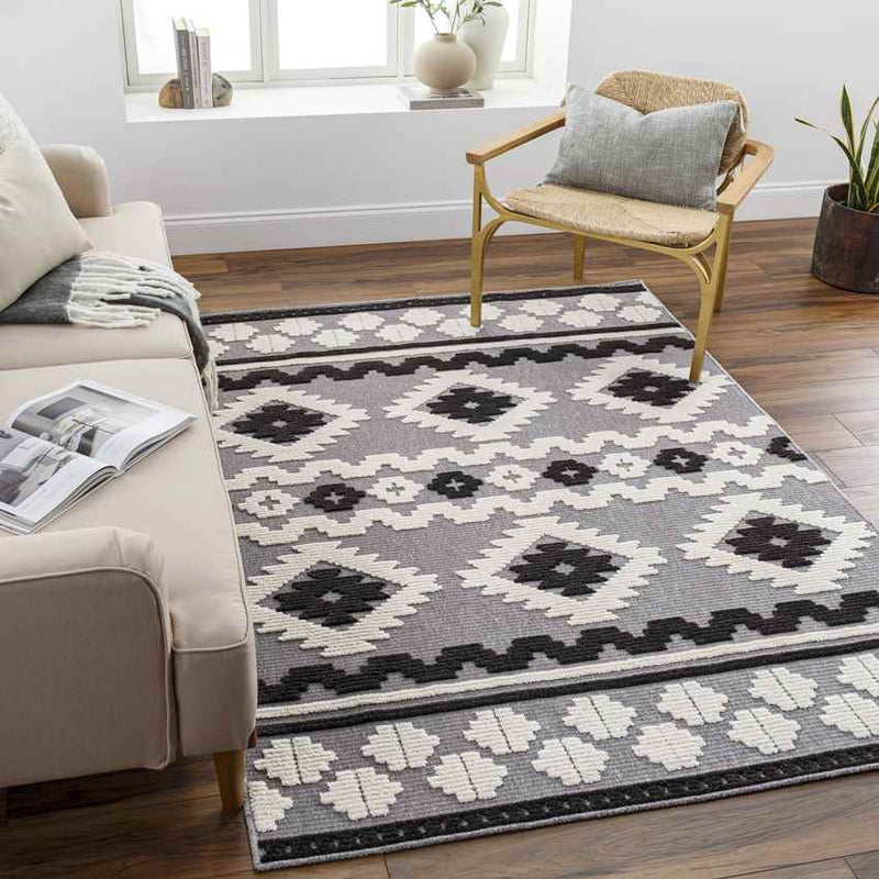 Cincinnati Rustic Black Washable Area Rug