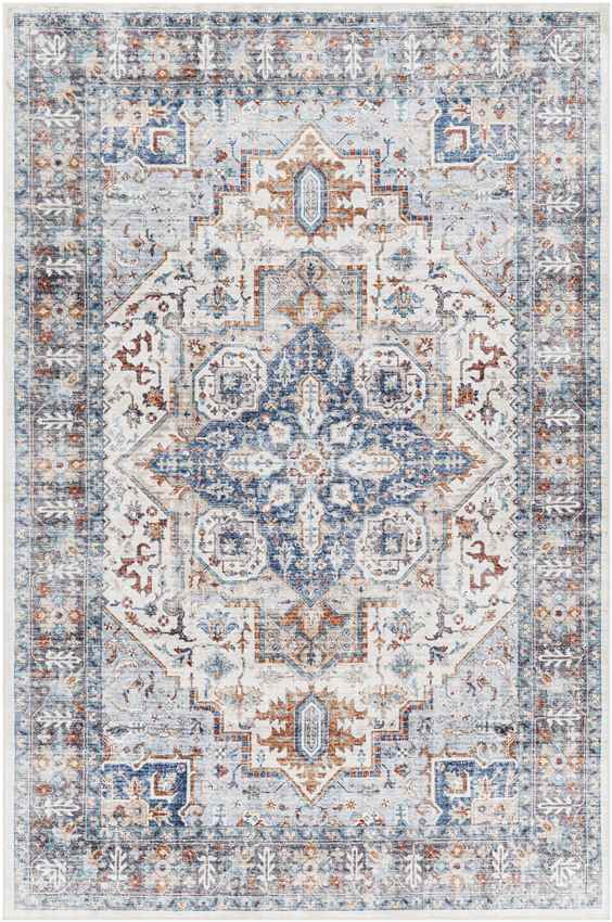 New Cambria Traditional Light Denim Washable Area Rug