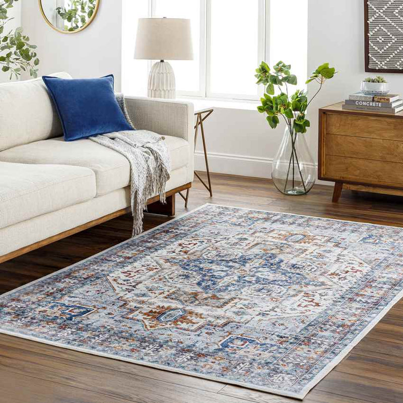 New Cambria Traditional Light Denim Washable Area Rug