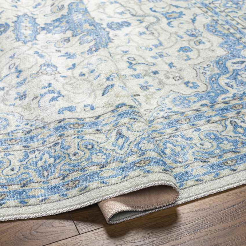 Tomara Traditional Ice Blue Washable Area Rug