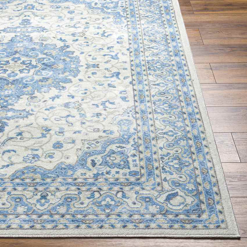 Tomara Traditional Ice Blue Washable Area Rug