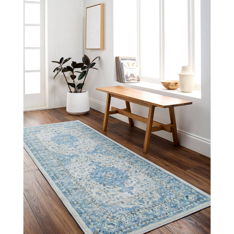 Tomara Traditional Ice Blue Washable Area Rug