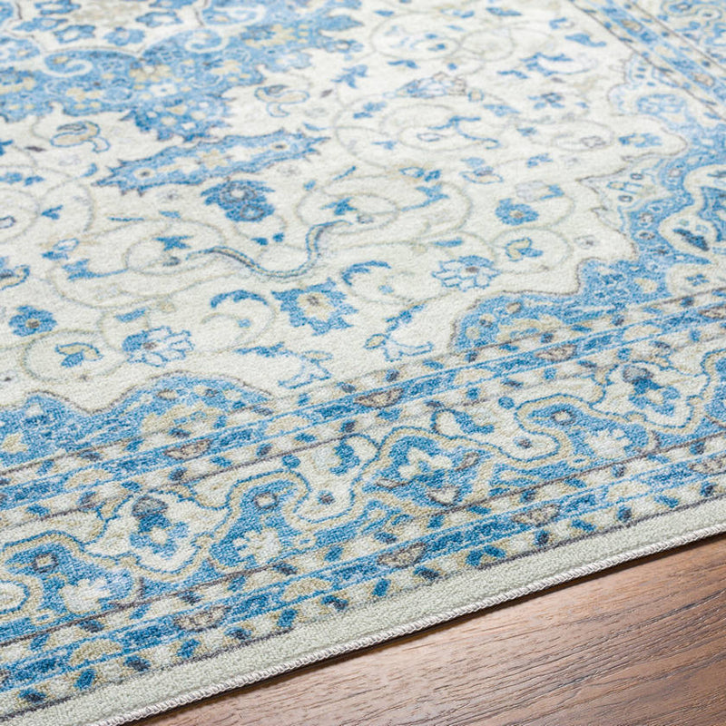 Tomara Traditional Ice Blue Washable Area Rug