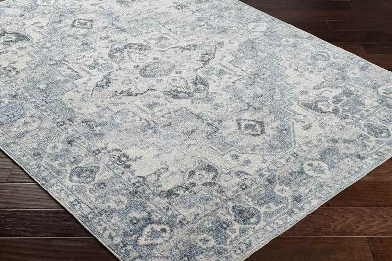 Moya Traditional Denim Blue Washable Area Rug