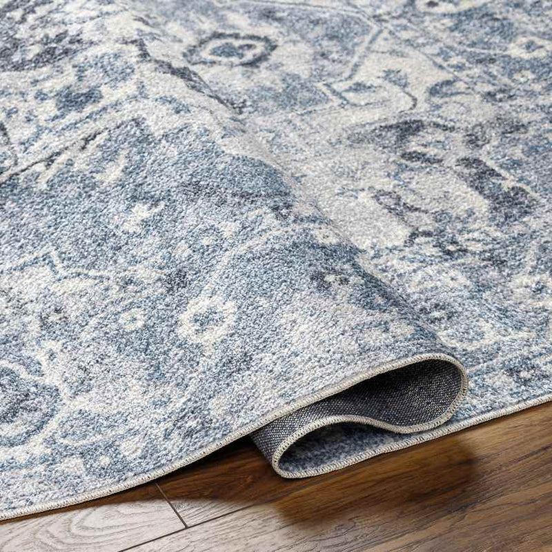 Moya Traditional Denim Blue Washable Area Rug